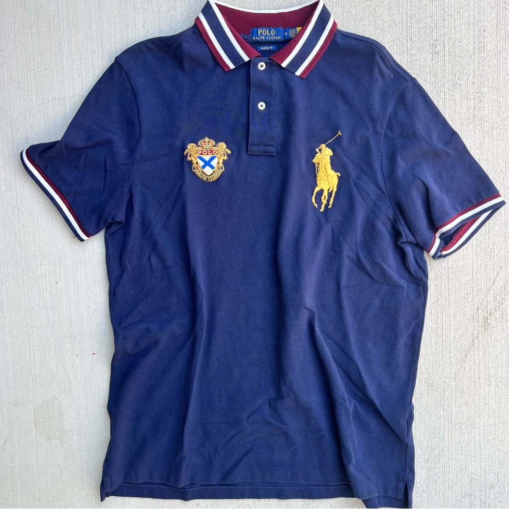 Polo Ralph Lauren Big Pony Polo Shirt Navy Blue Gold Crest Size Mediu